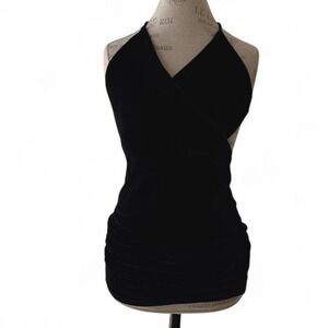 SABORA Black Velvet Halter Crisscross Back Mini Dress Size M